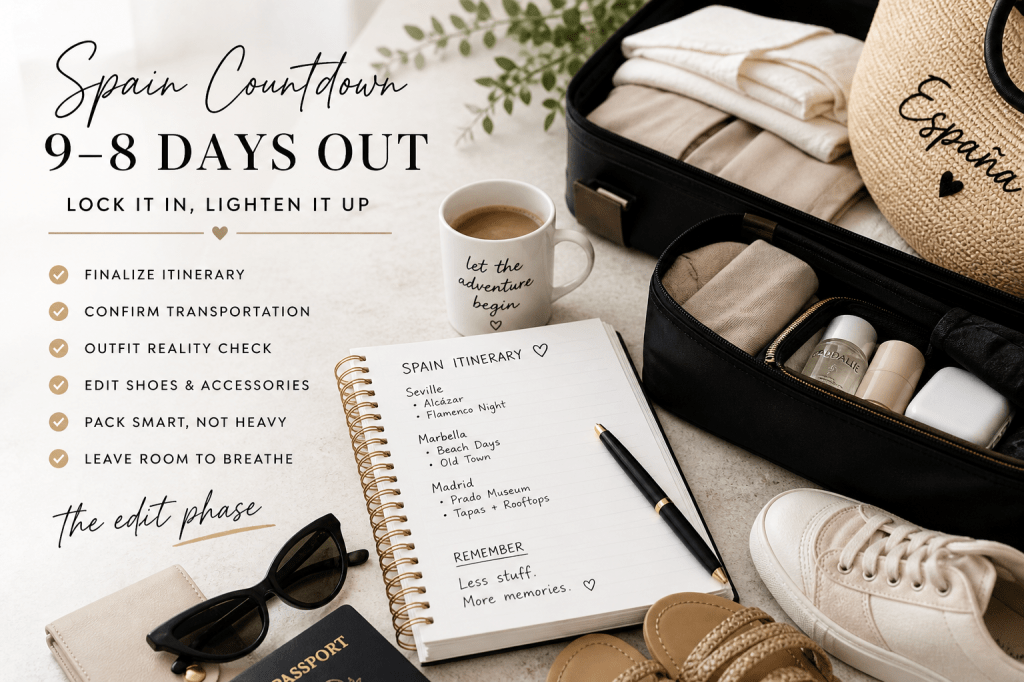 The Carry-On Edit Spain Countdown: 9–8 Days Out — Lock It In, Lighten It&nbsp;Up